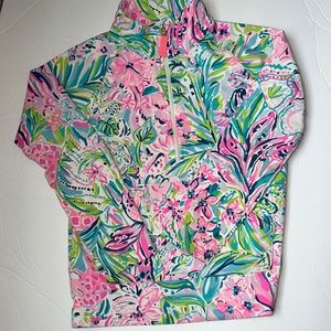 Lilly Pulitzer Girls Pink Green Blue Floral Half-Zip Hoodie